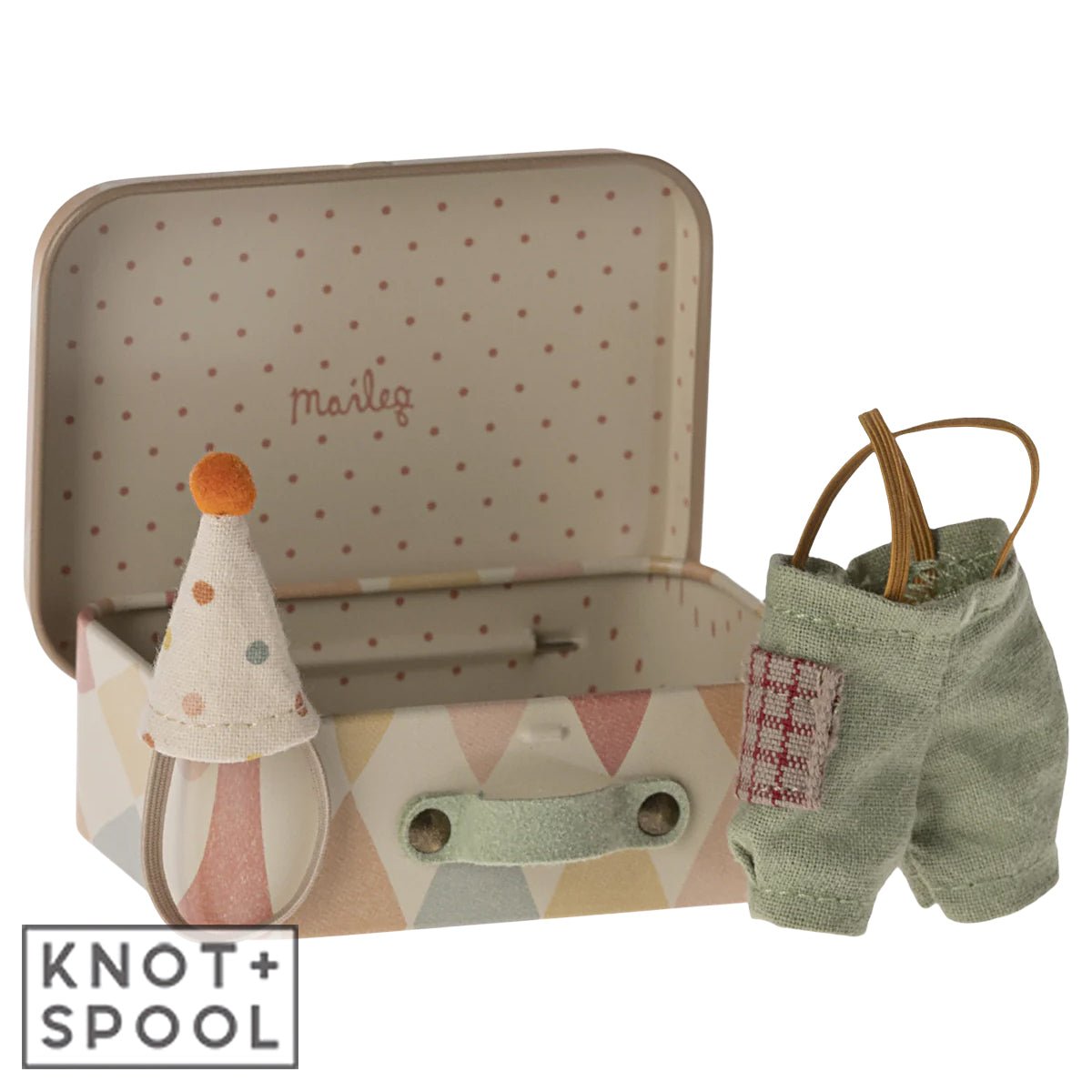 2024 Maileg Little Brother Mouse Clown Clothes In Suitcase - Knot and Spool