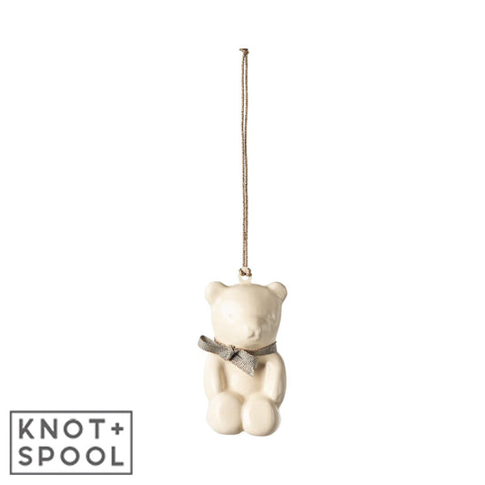 2024 Maileg Off - White & Blue Metal Teddy Bear Ornament - Knot and Spool