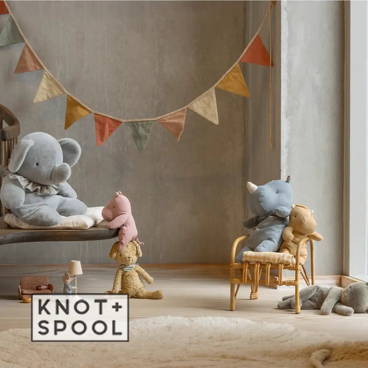 2025 Maileg Blue - Grey Big Plush Elephant - Knot and Spool