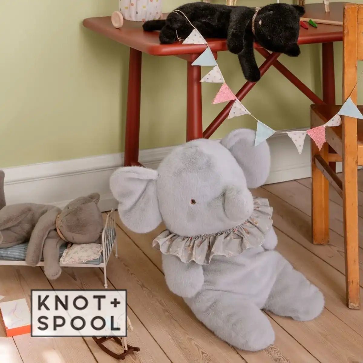2025 Maileg Blue - Grey Big Plush Elephant - Knot and Spool