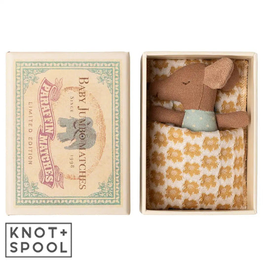 2025 Maileg Blue Sleepy Wakey Baby Mouse in Matchbox - Knot and Spool