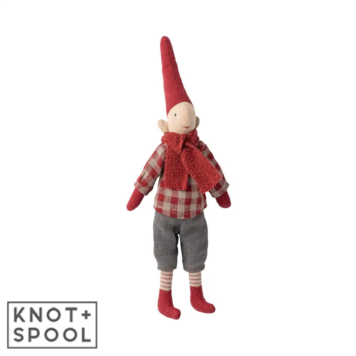 2025 Maileg Boy Pixy in Red Checkered Shirt | Size 1 - Knot and Spool