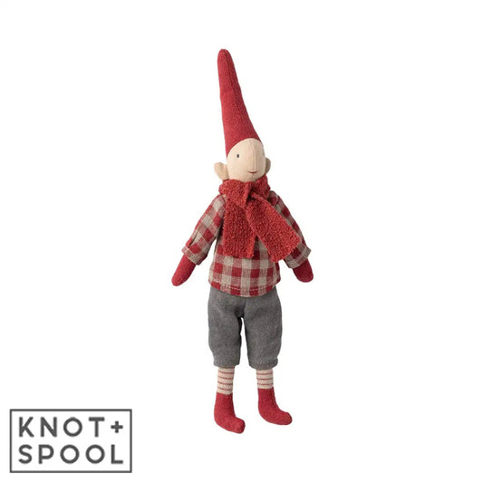 2025 Maileg Boy Pixy in Red Checkered Shirt | Size 1 - Knot and Spool