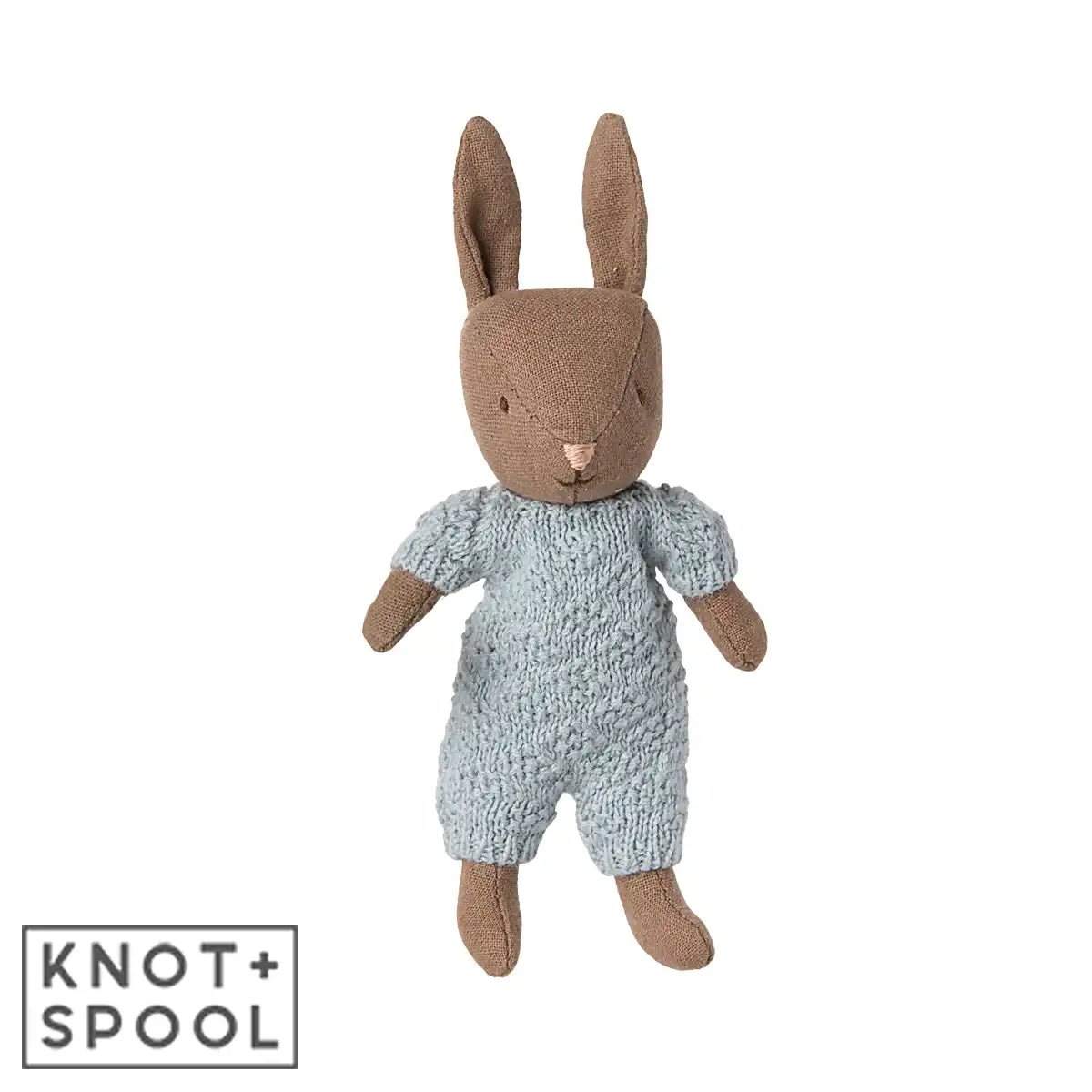 2025 Maileg Brown - Blue Micro Rabbit in Knitted Suit - Knot and Spool