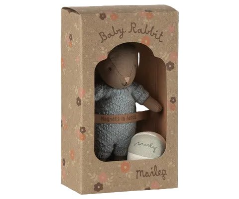 2025 Maileg Brown - Blue Micro Rabbit Set With No Bottle - Knot and Spool