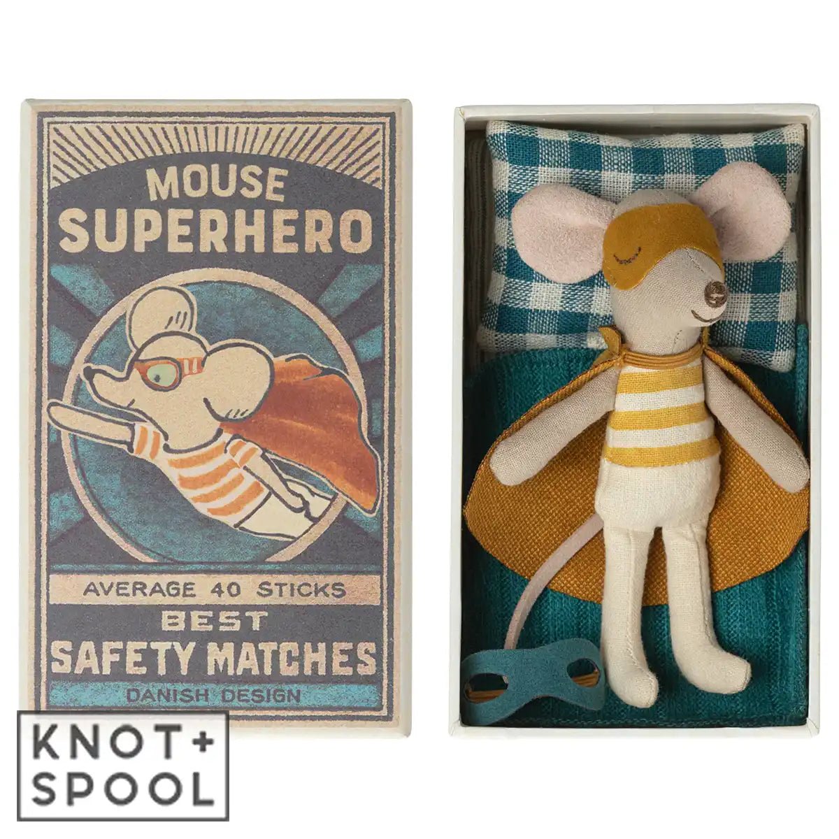 2025 Maileg Little Brother Superhero Mouse in Matchbox - Knot and Spool