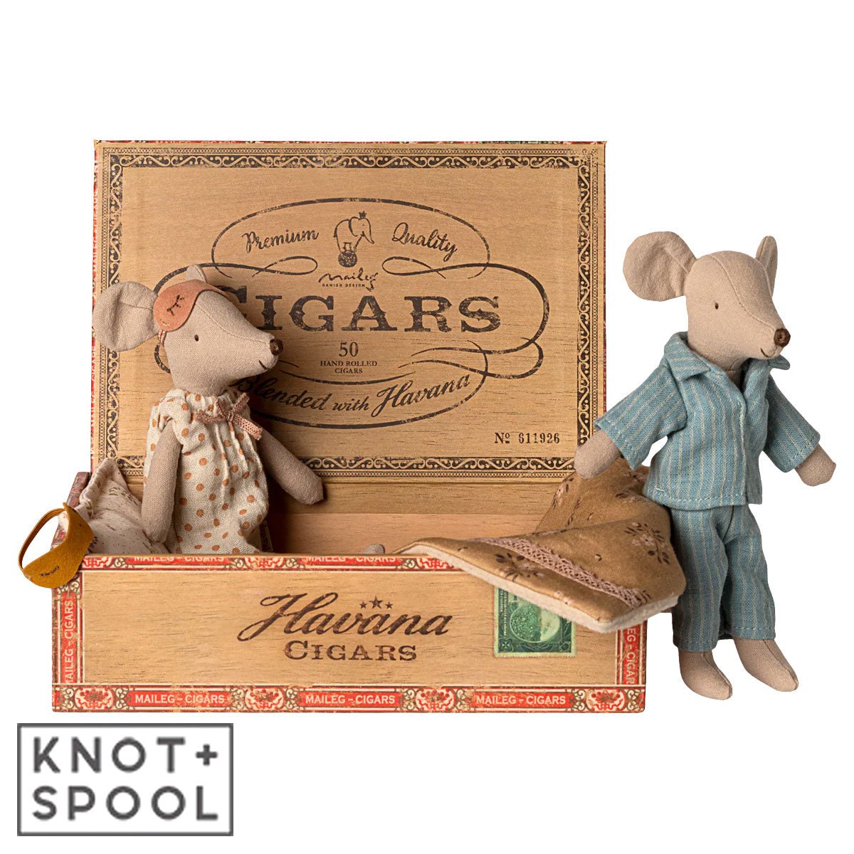 2025 Maileg Mum and Dad Mice in Cigar Box - Knot and Spool