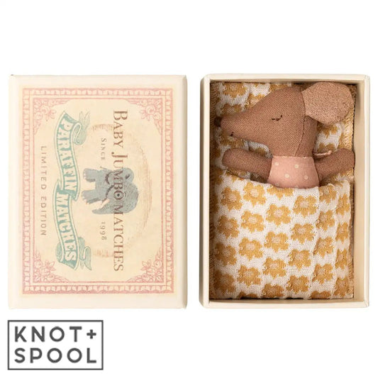 2025 Maileg Rose Sleepy Wakey Baby Mouse in Matchbox - Knot and Spool