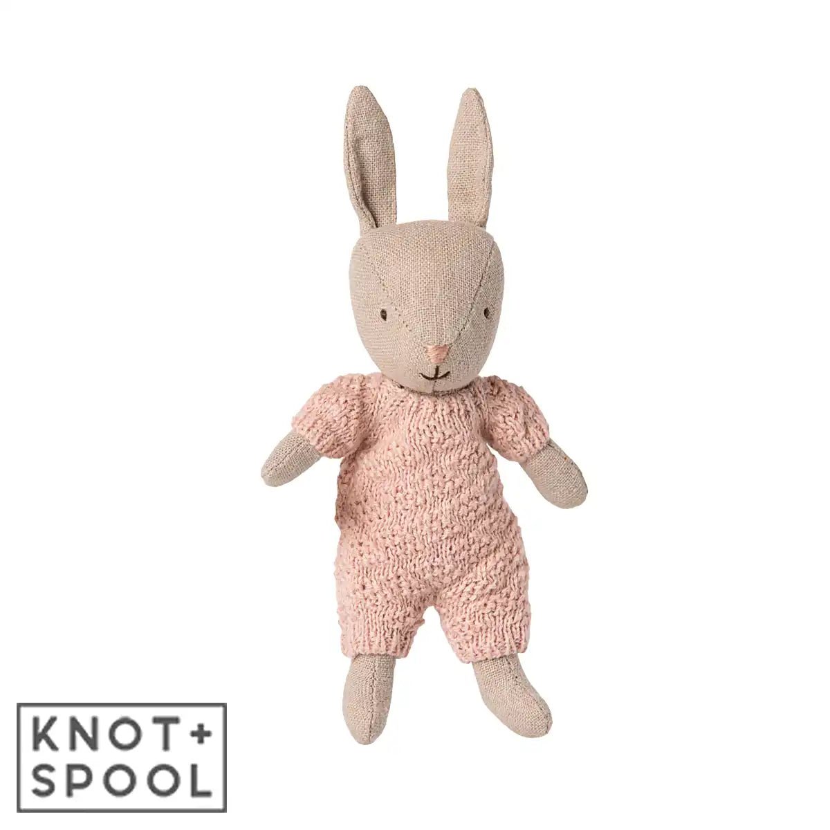 2025 Maileg Sand - Rose Micro Rabbit in Knitted Suit - Knot and Spool