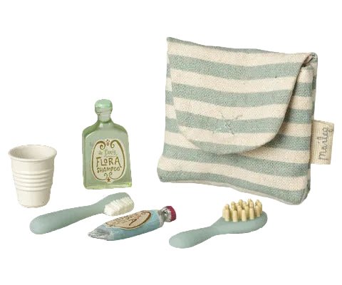 2026 Maileg Blue - Striped Mouse Toothbrush Set In Bag - Knot and Spool