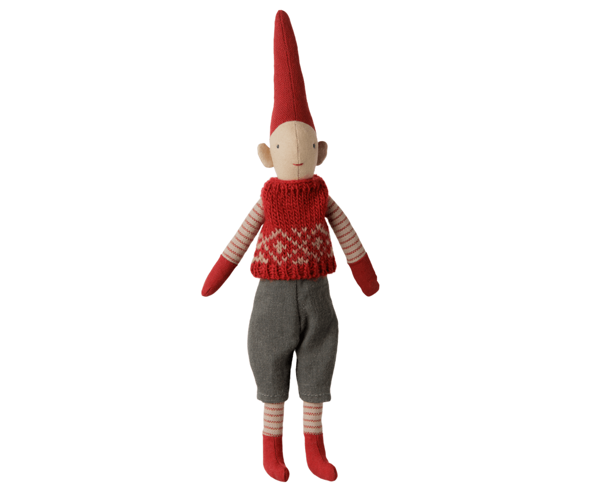 2026 Maileg Boy Pixy in Red Knitted Vest | Size 1 - Knot and Spool