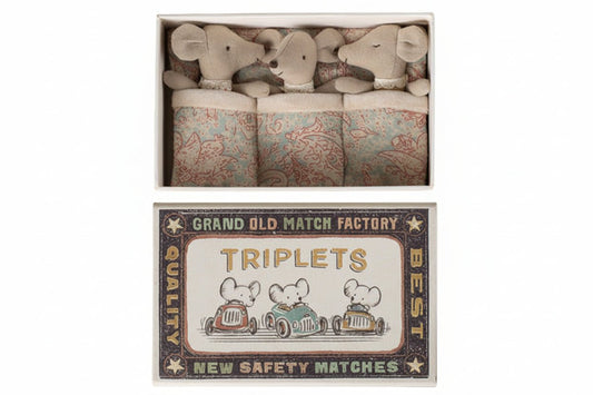2026 Maileg Checkered Baby Mice Triplet In Matchbox - Knot and Spool