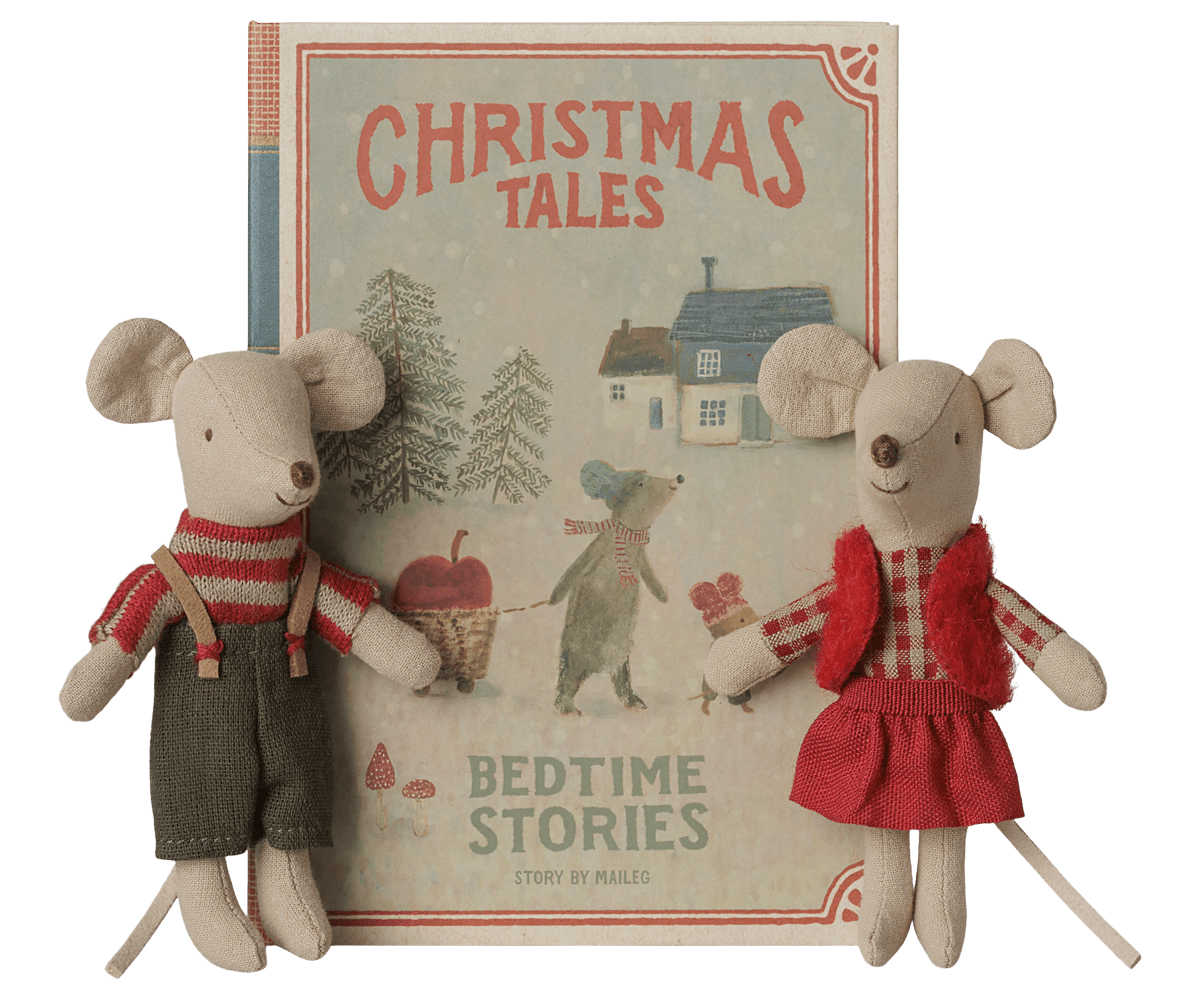2026 Maileg Christmas Twin Mice, Little Sister and Brother in Book - Knot and Spool