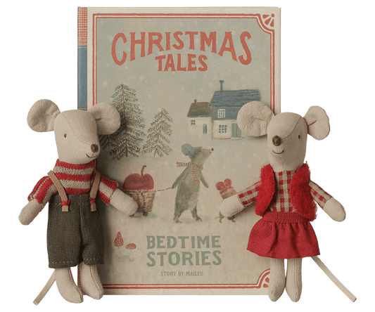 2026 Maileg Christmas Twin Mice, Little Sister and Brother in Book - Knot and Spool