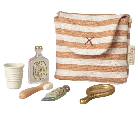 2026 Maileg Coral - Striped Mouse Toothbrush Set In Bag - Knot and Spool