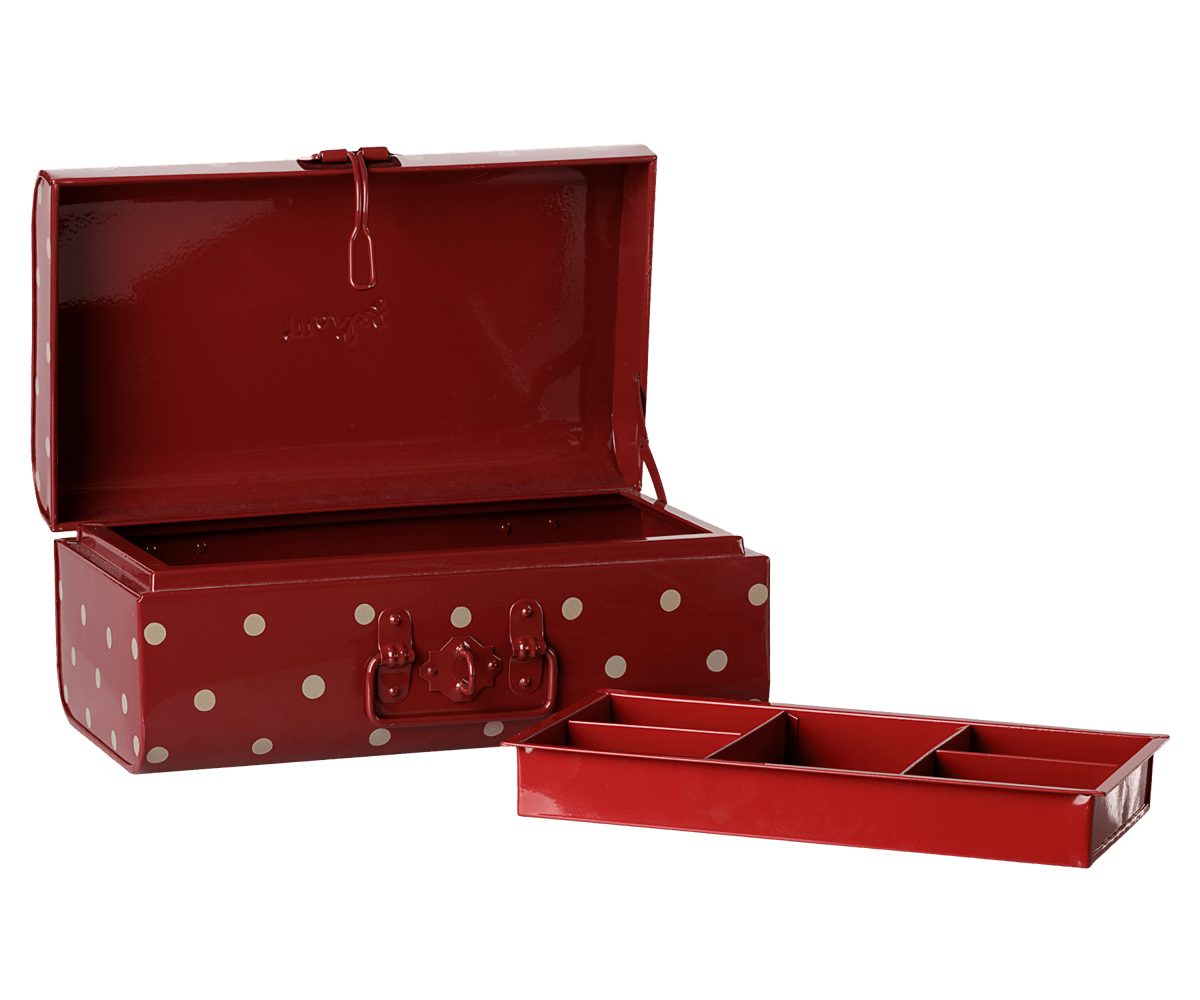 2026 Maileg Dark Red Small Storage Suitcase with tray - Knot and Spool