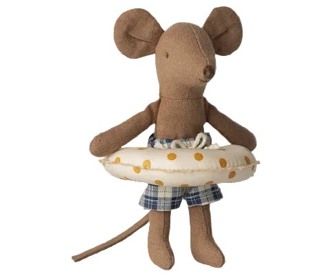 2026 Maileg Little Brother Beach Mouse with Yellow Dotted Float - Knot and Spool