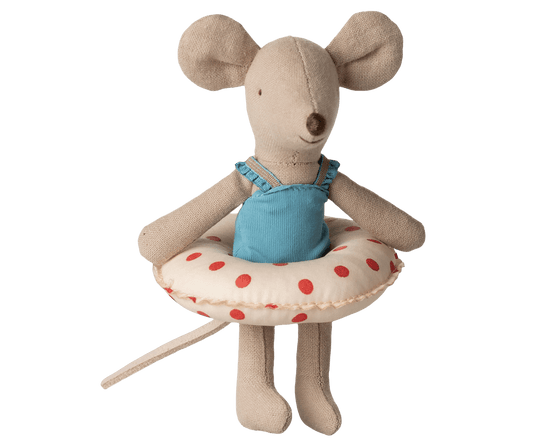 2026 Maileg Little Sister Beach Mouse with Red Dotted Float - Knot and Spool