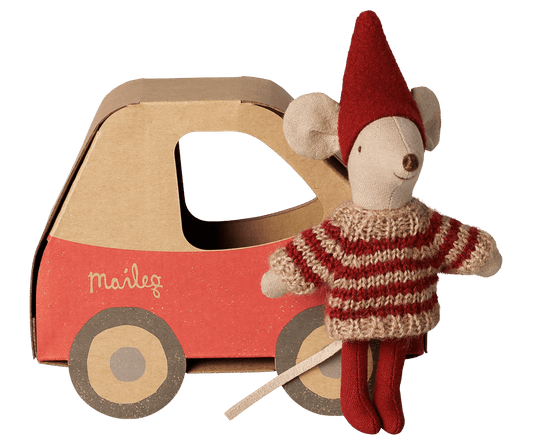 2026 Maileg Little Sister in Car Box Christmas Mouse - Knot and Spool