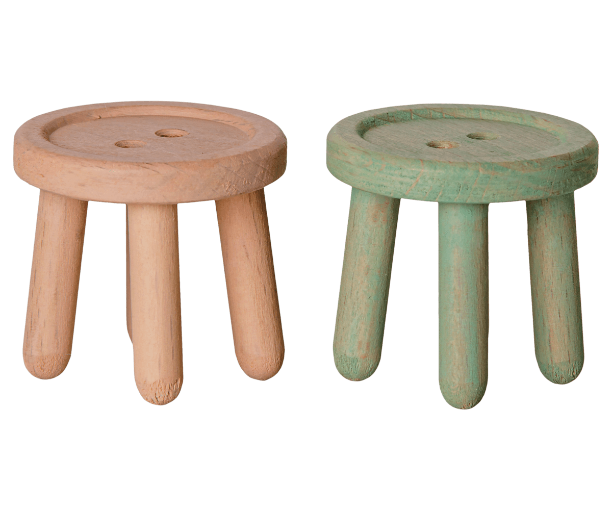 2026 Maileg Mouse Light Rose/Light Mint Stool Set - Knot and Spool