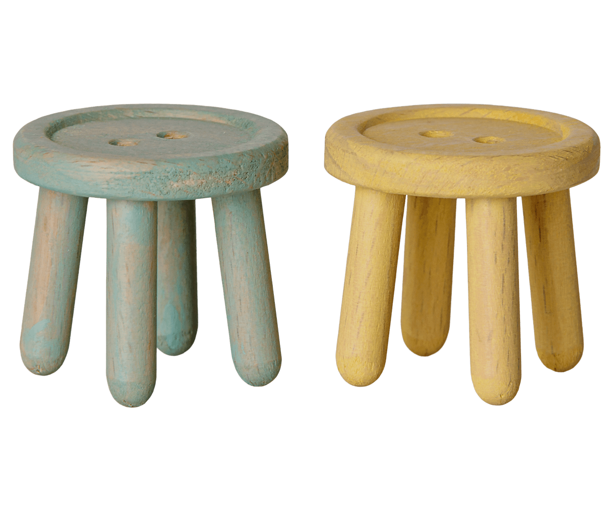 2026 Maileg Mouse Mint/Light Yellow Stool Set - Knot and Spool