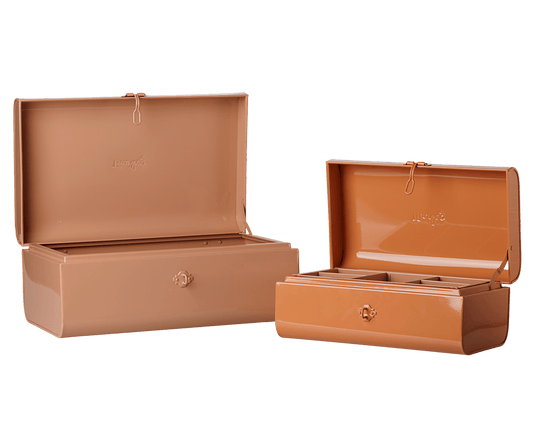 2026 Maileg Powder/Coral Storage Suitcase Set with Tray - Knot and Spool