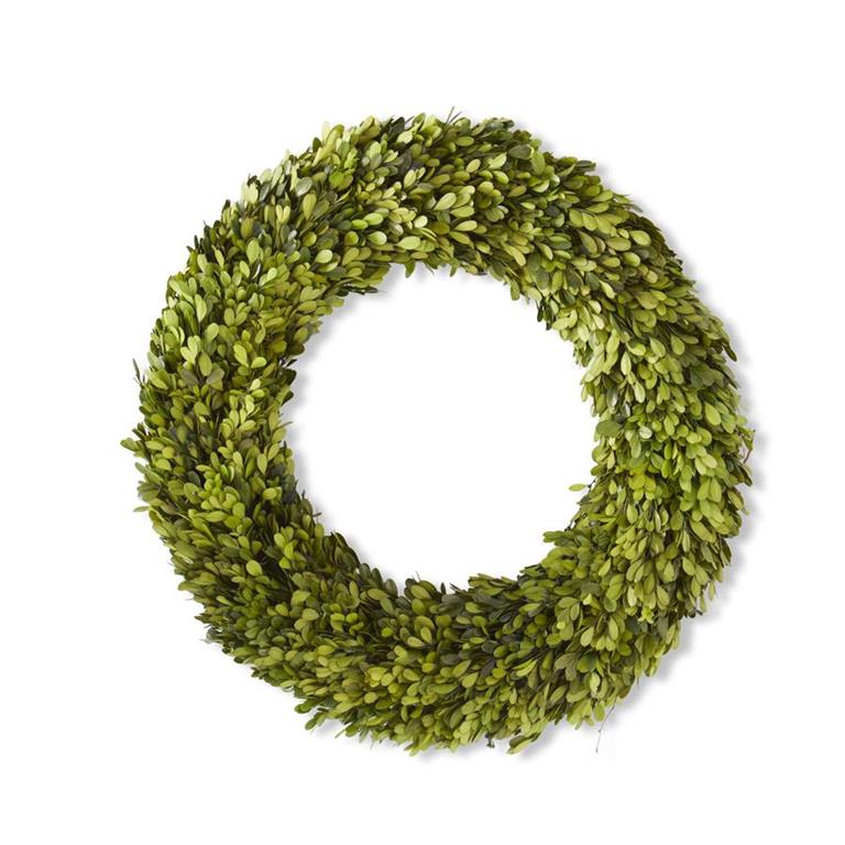 24 Inch Round Preserved Natural Boxwood Wreath - Knot and Spool