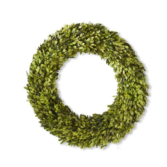 24 Inch Round Preserved Natural Boxwood Wreath - Knot and Spool