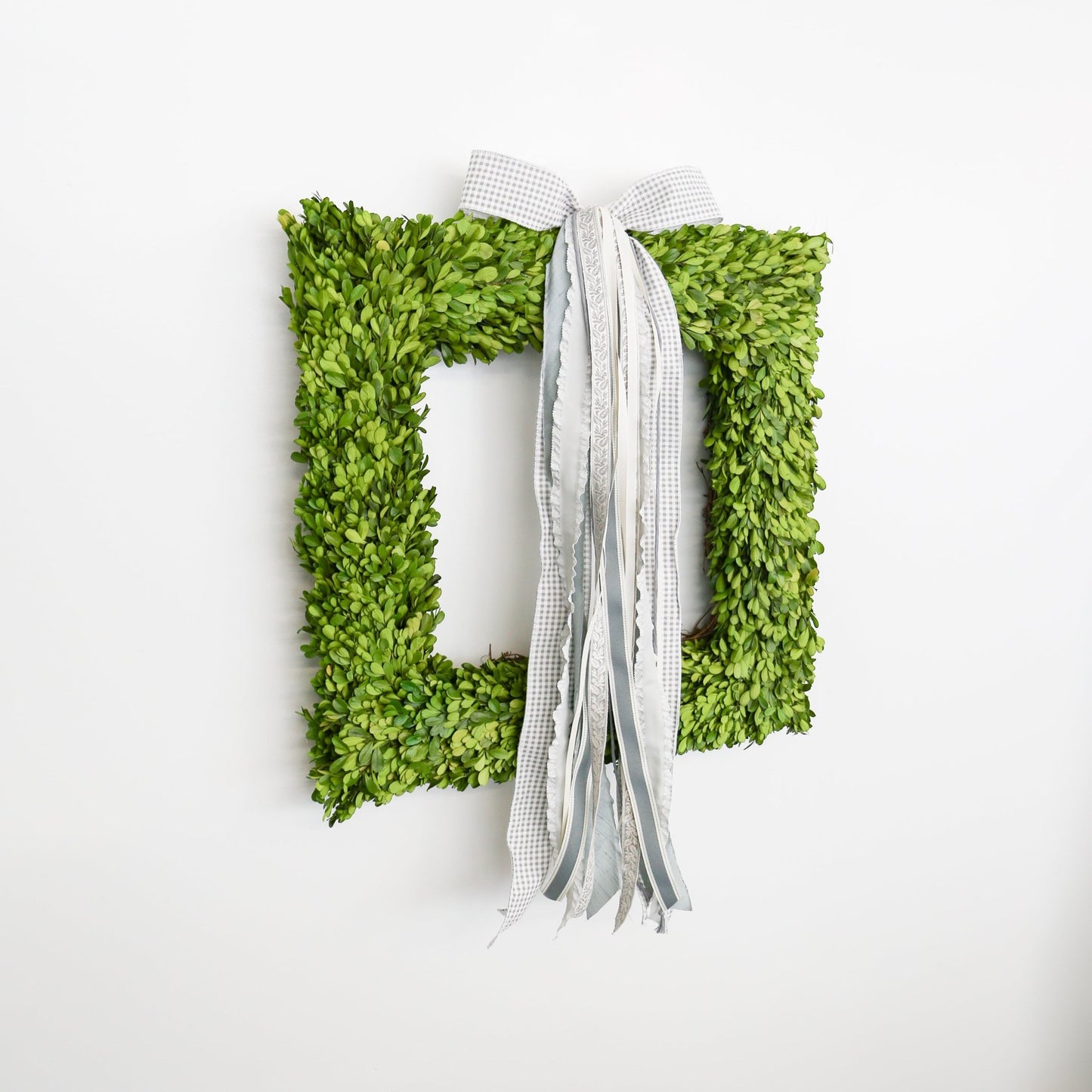 24 Inch Square Preserved Natural Boxwood Wreath - Knot and Spool