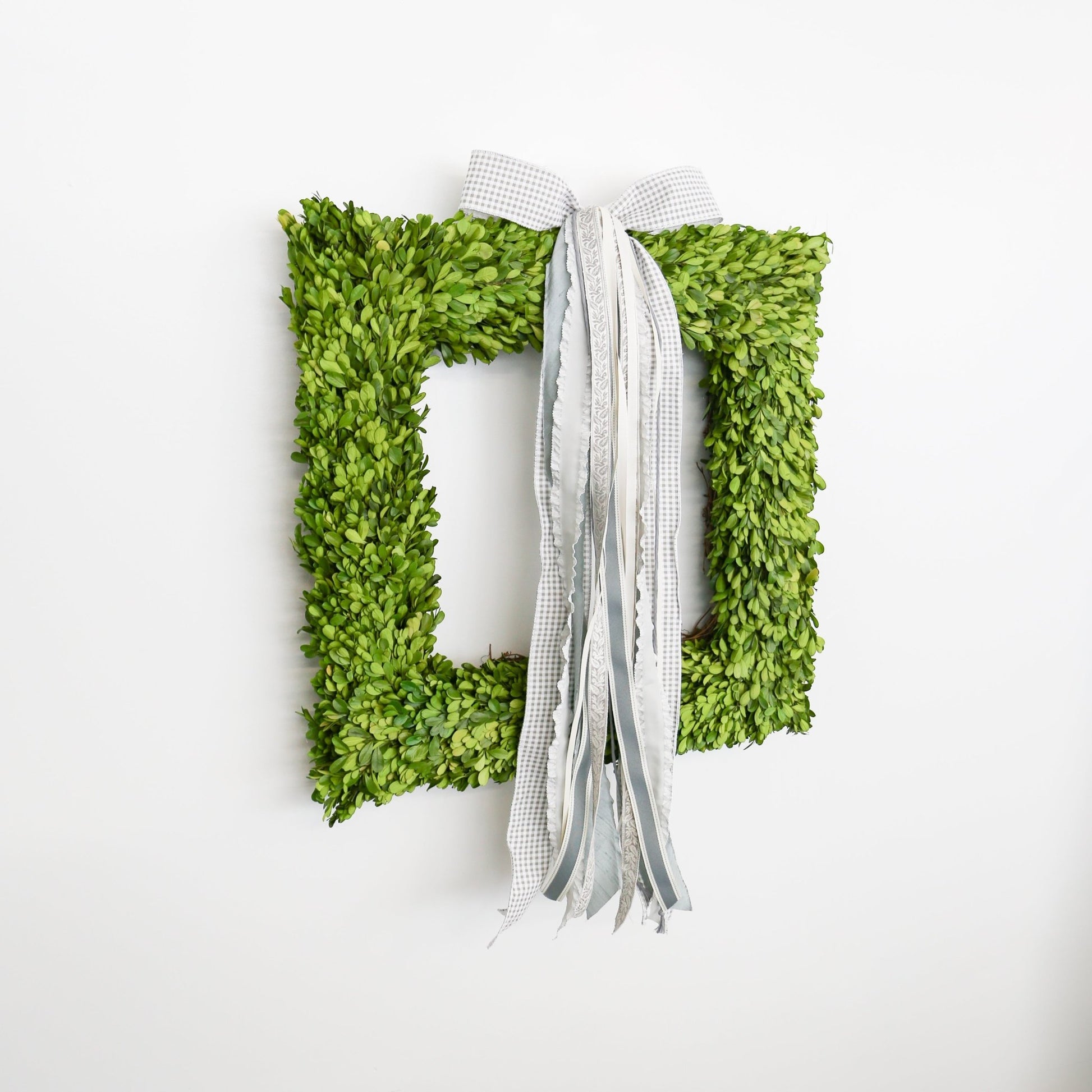 24 Inch Square Preserved Natural Boxwood Wreath - Knot and Spool