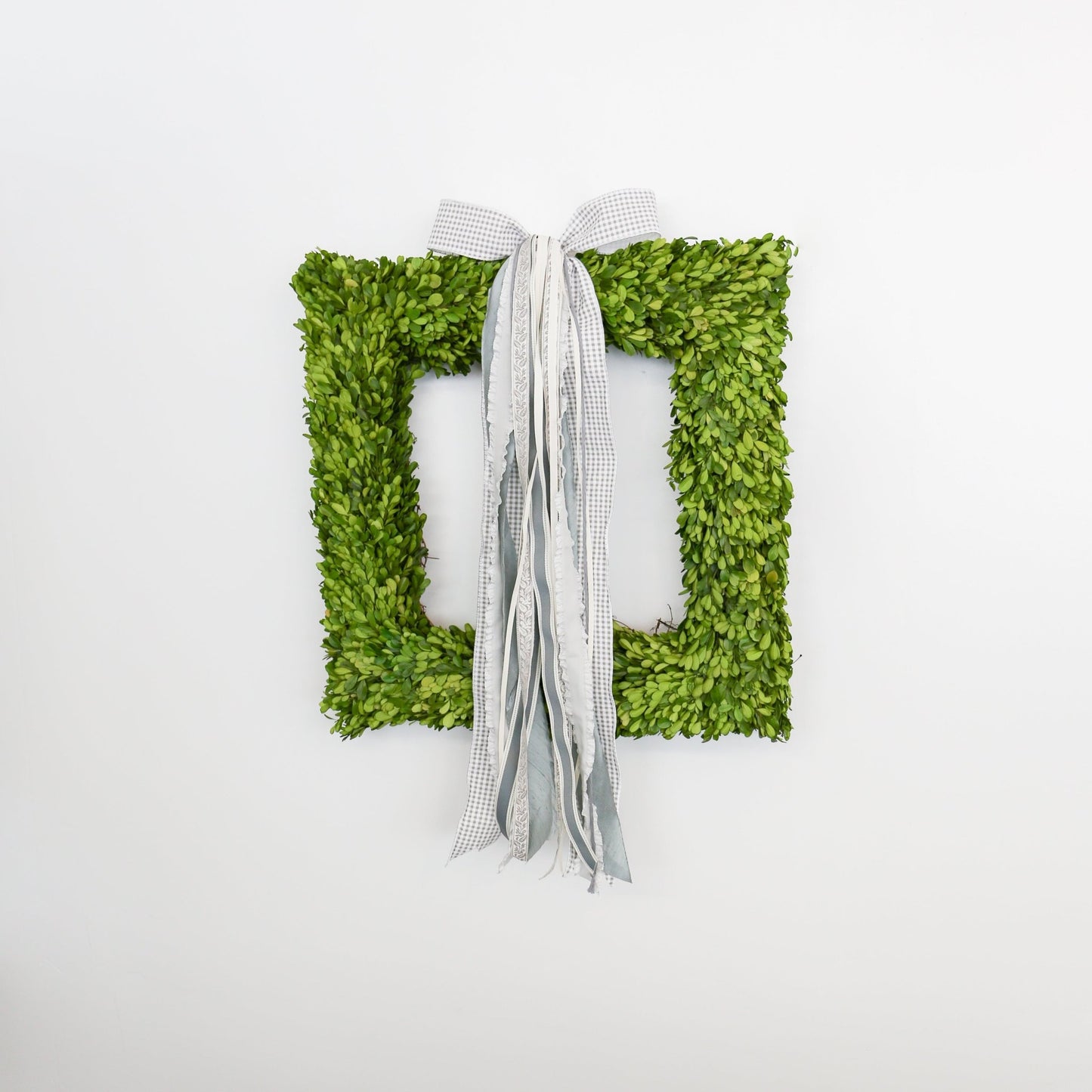24 Inch Square Preserved Natural Boxwood Wreath - Knot and Spool