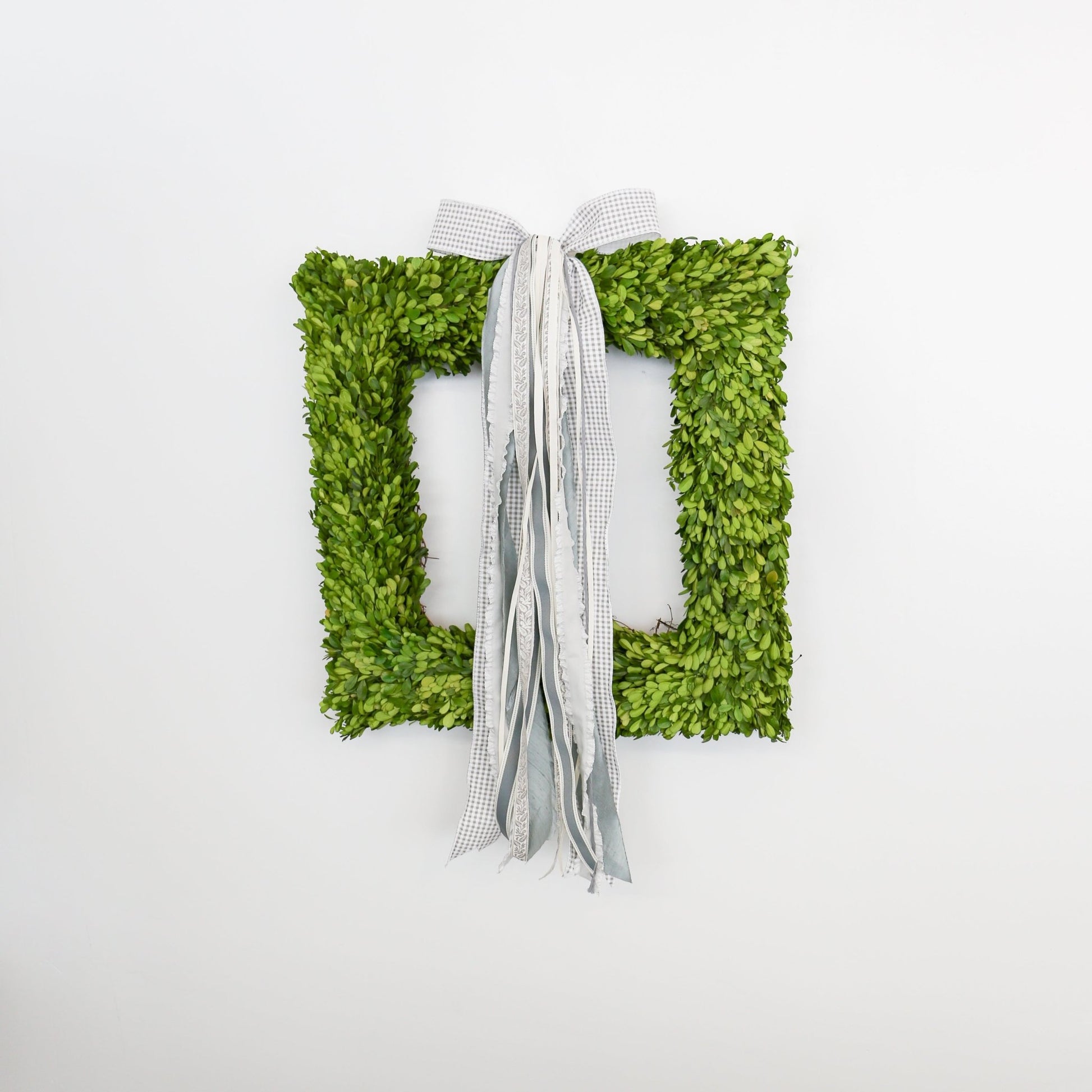 24 Inch Square Preserved Natural Boxwood Wreath - Knot and Spool