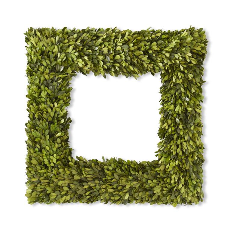 24 Inch Square Preserved Natural Boxwood Wreath - Knot and Spool