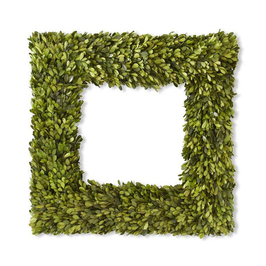 24 Inch Square Preserved Natural Boxwood Wreath - Knot and Spool