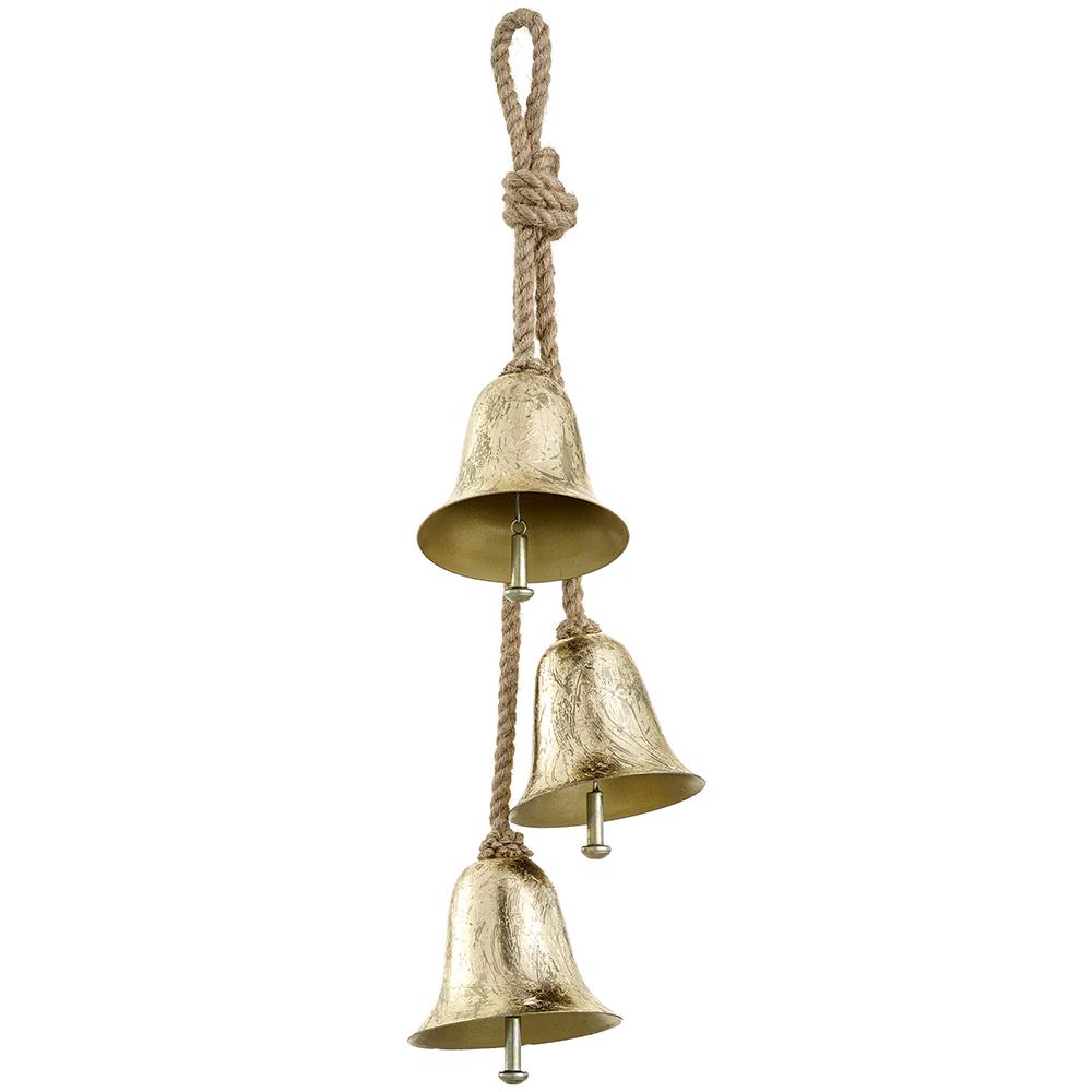 3 Gold Antique Bells Ornament | 21 - inch - Knot and Spool