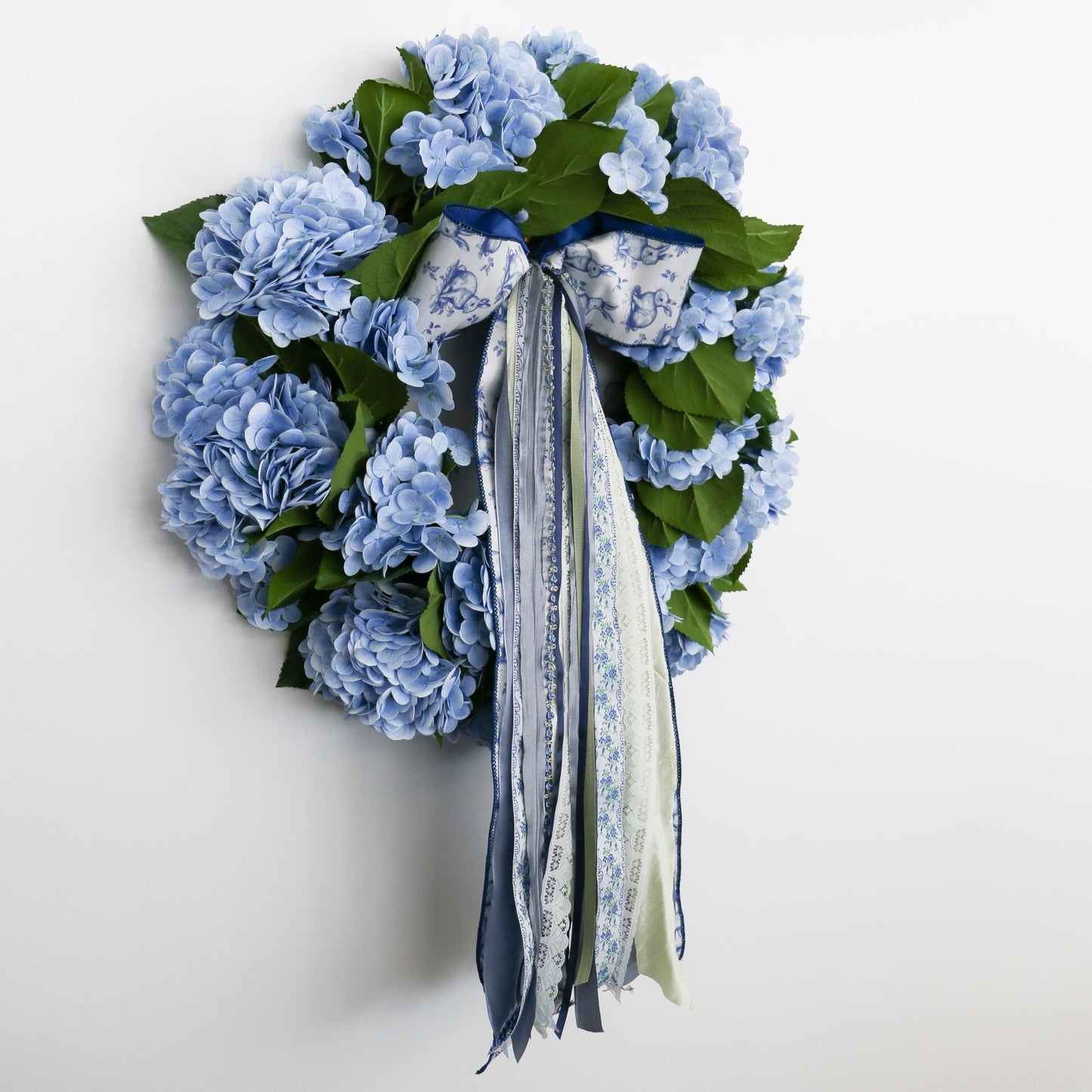 30 Inch Blue Real Touch Hydrangea Wreath - Knot and Spool