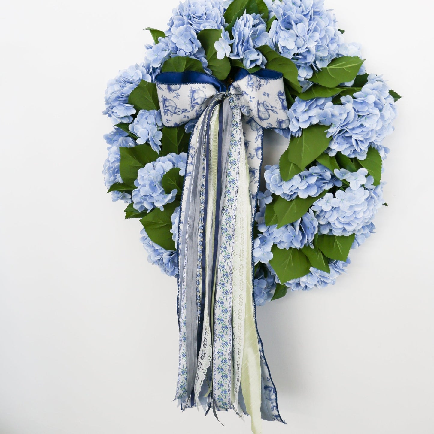 30 Inch Blue Real Touch Hydrangea Wreath - Knot and Spool