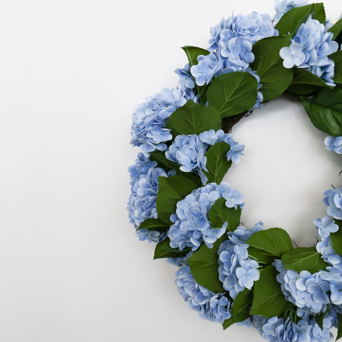 30 Inch Blue Real Touch Hydrangea Wreath - Knot and Spool