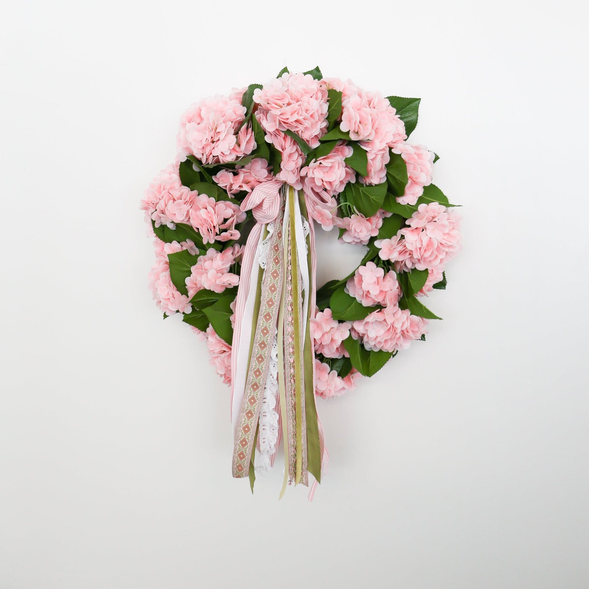 30 Inch Pink Real Touch Hydrangea Wreath - Knot and Spool