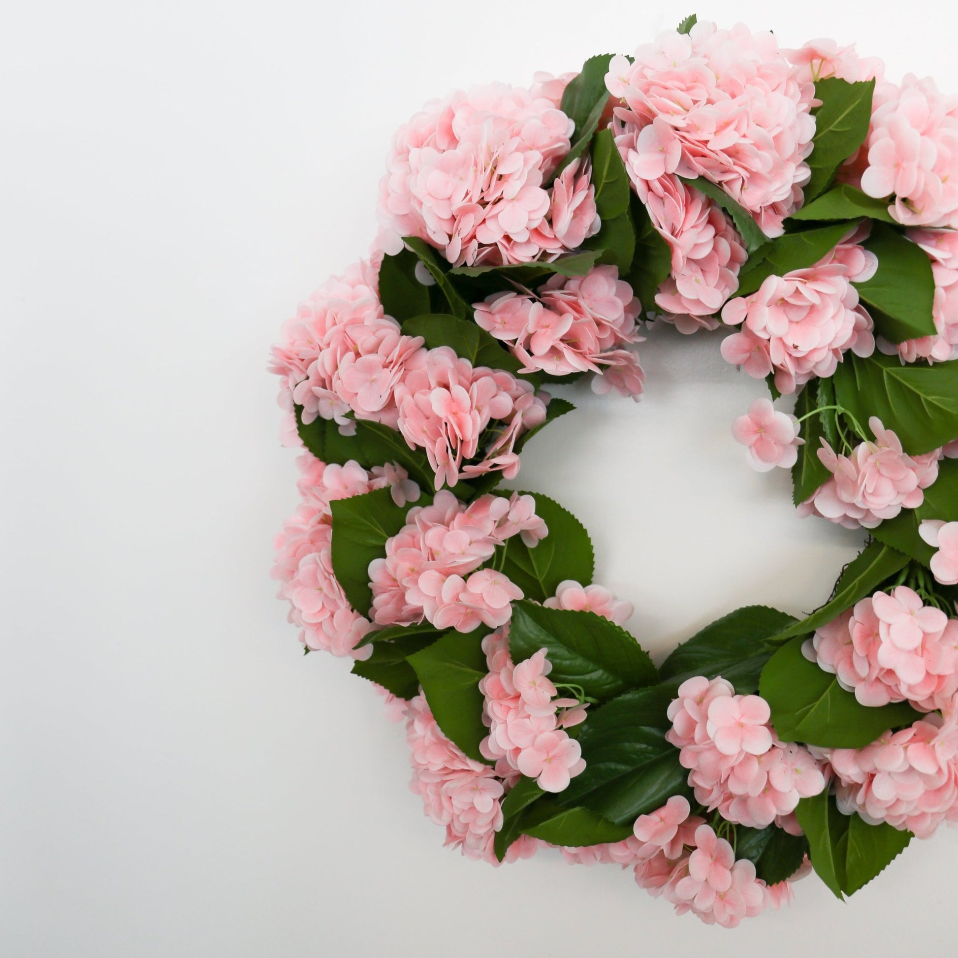 30 Inch Pink Real Touch Hydrangea Wreath - Knot and Spool