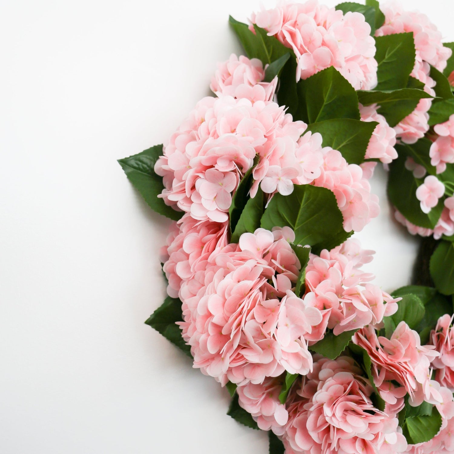 30 Inch Pink Real Touch Hydrangea Wreath - Knot and Spool