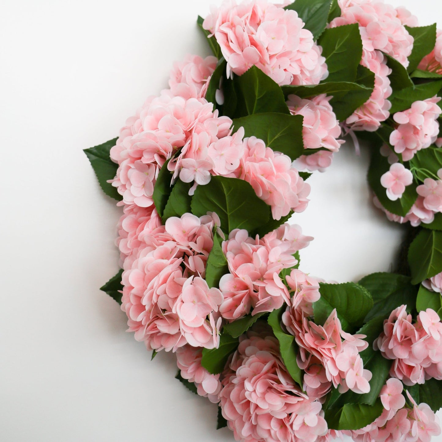30 Inch Pink Real Touch Hydrangea Wreath - Knot and Spool
