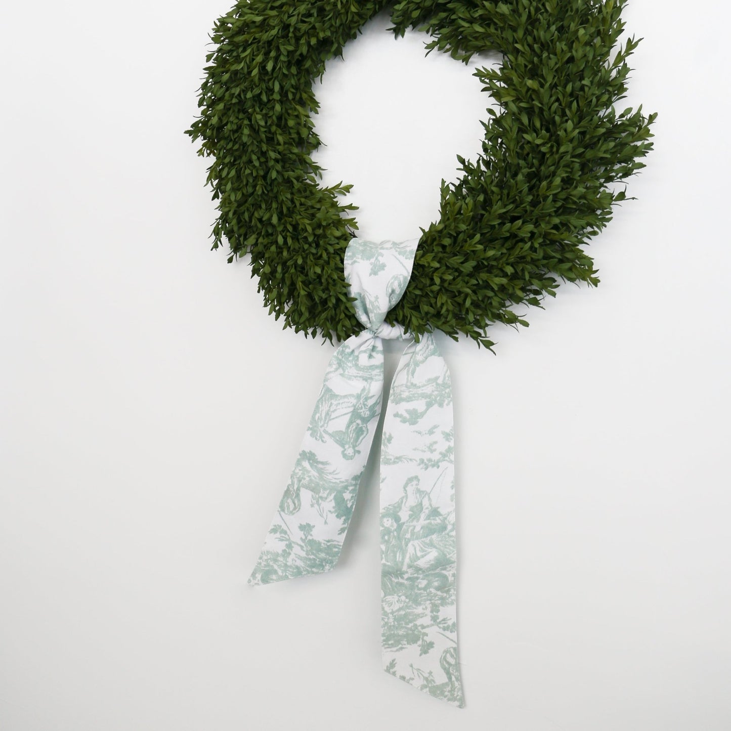 4" X 56" Canvas Celadon and White Toile Sash - Knot and Spool