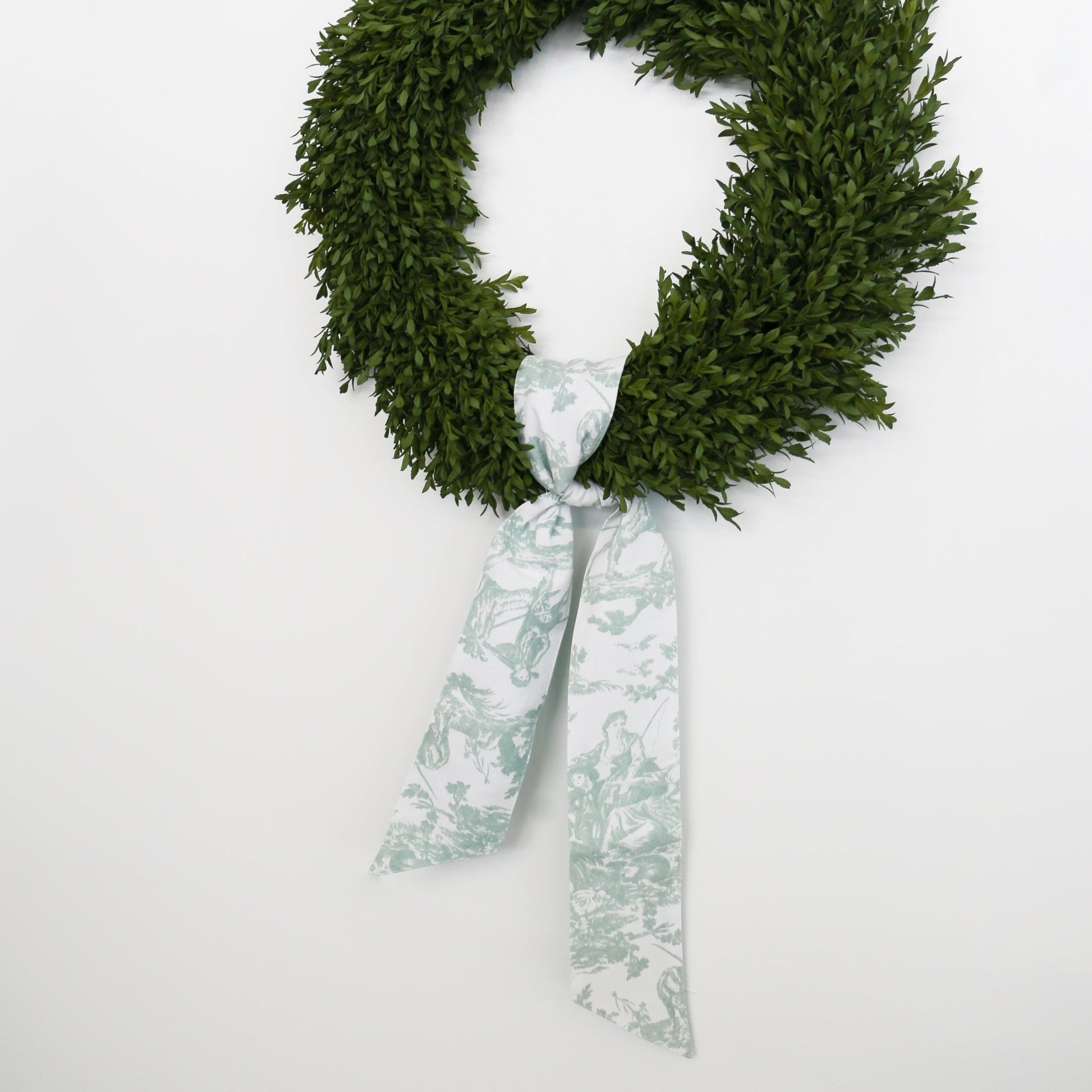 4" X 56" Canvas Celadon and White Toile Sash - Knot and Spool
