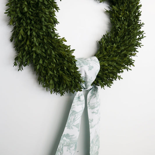 4" X 56" Canvas Celadon and White Toile Sash - Knot and Spool