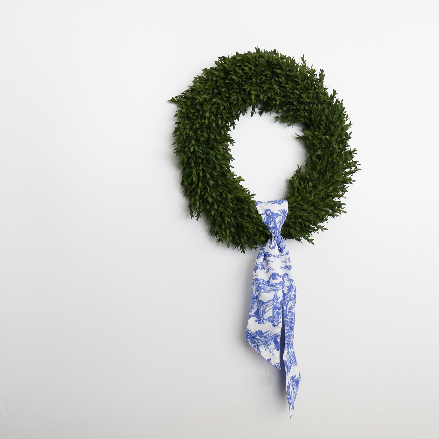 4" X 56" Canvas Deep Blue and White Toile Sash - Knot and Spool
