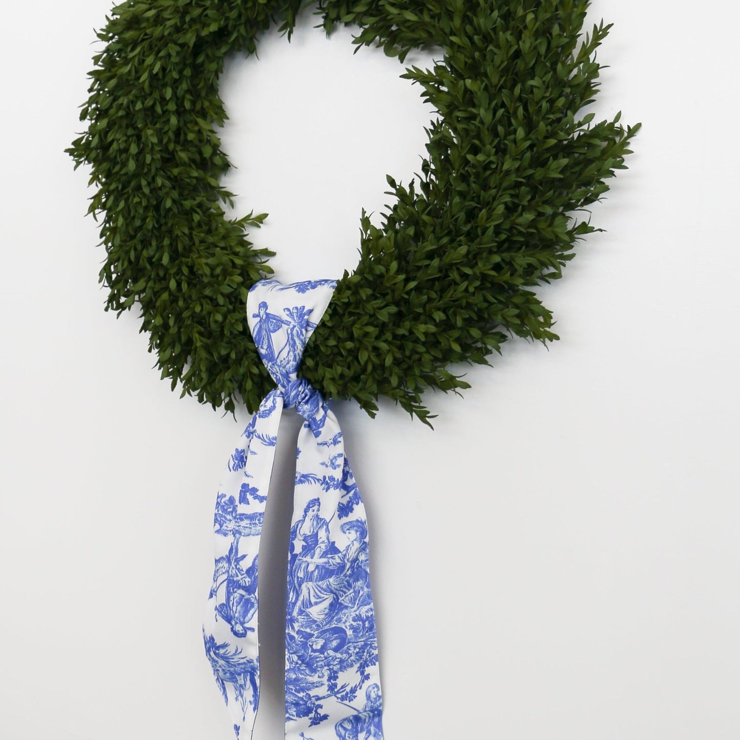 4" X 56" Canvas Deep Blue and White Toile Sash - Knot and Spool
