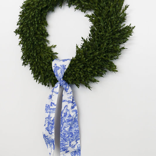 4" X 56" Canvas Deep Blue and White Toile Sash - Knot and Spool