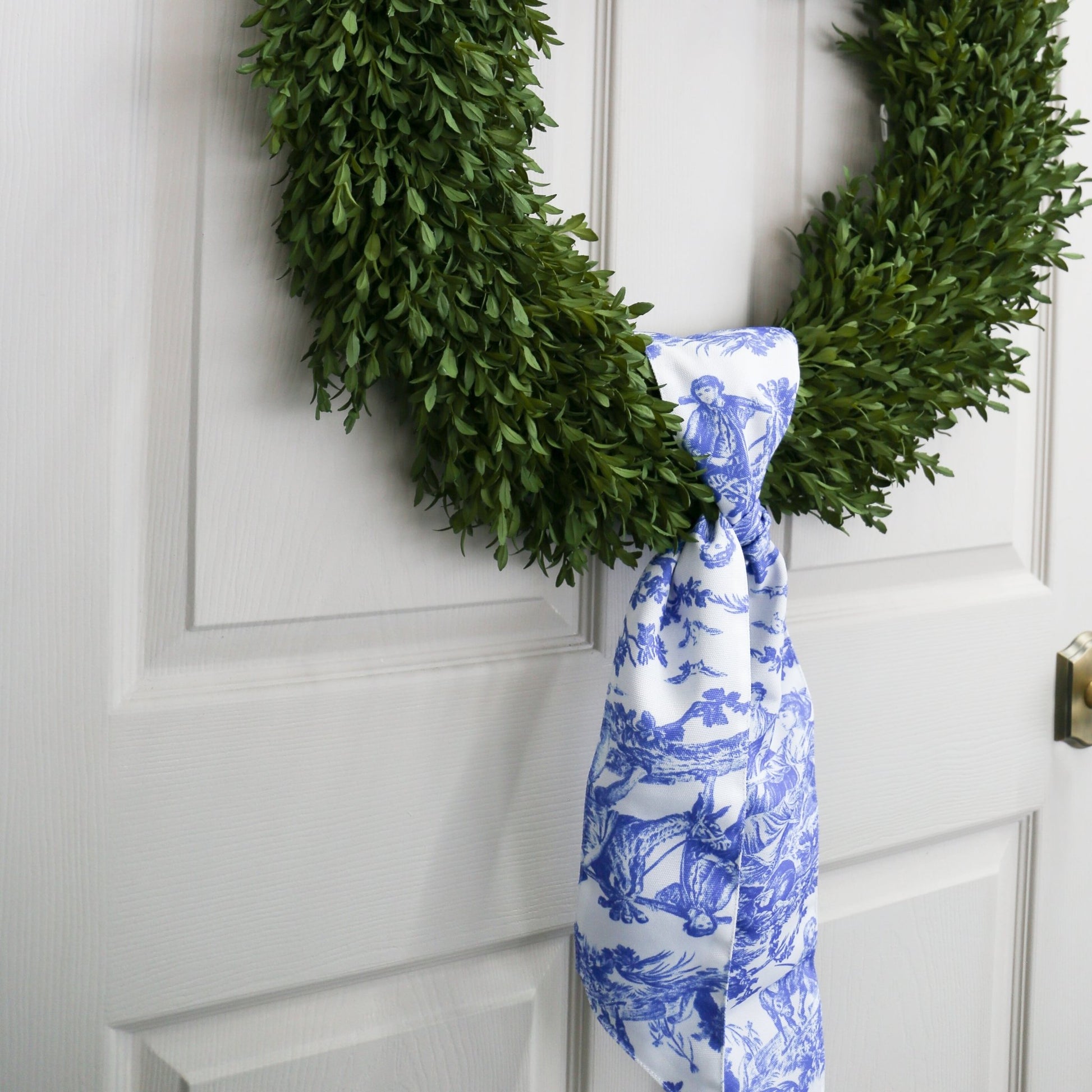 4" X 56" Canvas Deep Blue and White Toile Sash - Knot and Spool
