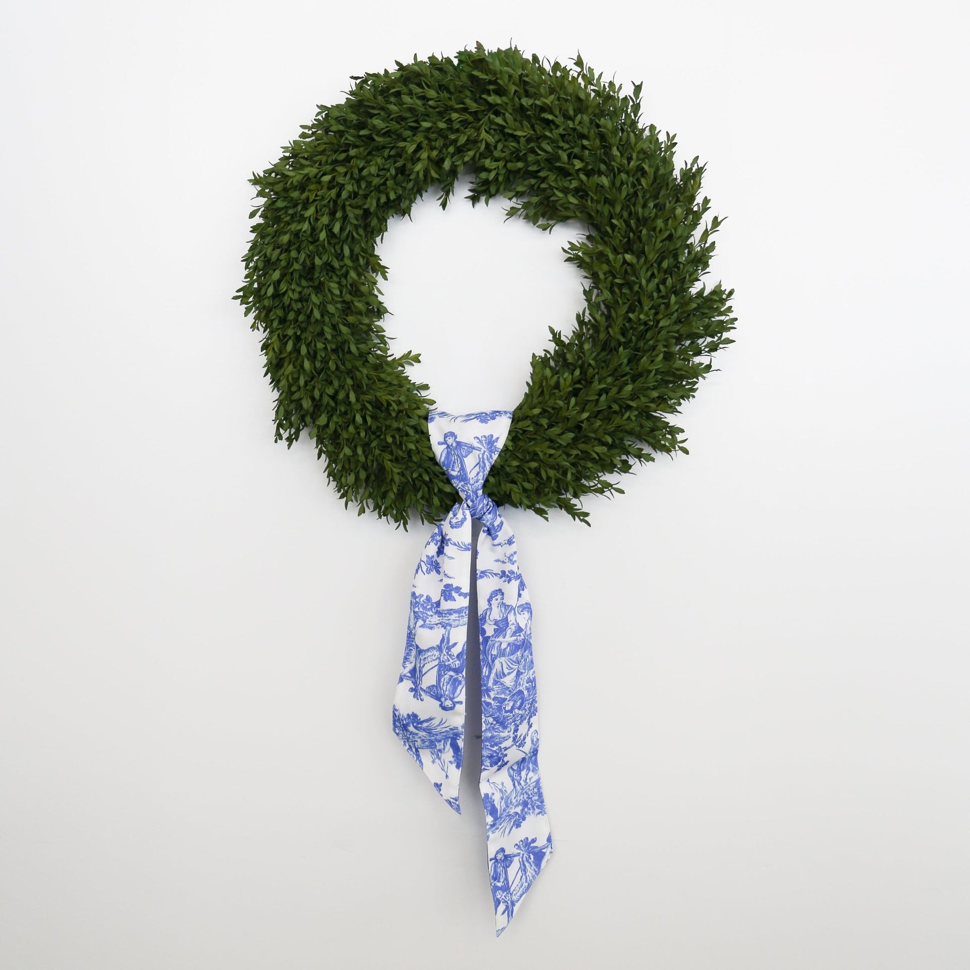 4" X 56" Canvas Deep Blue and White Toile Sash - Knot and Spool
